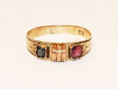 Ring, 330 Gold, mit Farbsteinen, 19. Jahrhundert, Gr. 53, Altersspuren