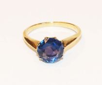 14 k Gelbgold Ring mit blauem Farbstein Saphir ?, 3,2 gr., Gr. 54