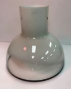 A set of three modern glass light shades with pendant fittings, each shade 31.5 cm high x 34.