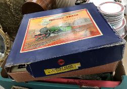A Hornby 101 tank passenger LMS train set, boxed, a large collection of Hornby 0 gauge rails,