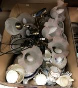 Two boxes of assorted china, glass and sundry wares to include a Wedgwood 