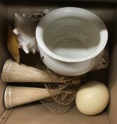 Two boxes of sundry items to include a collection of 20th Century / modern glassware including