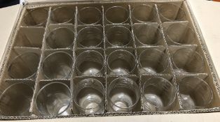 Eighteen Pepsi glasses together with fiv