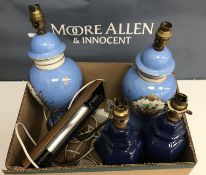 A pair of blue ground vase table lamps w