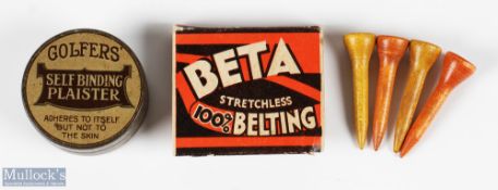 Golfer Self Binding Plaster Tin advertising, with original contents, plus Beta advertising packet of
