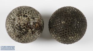 2x Interesting early golf balls bramble pattern rubber core golf balls The Mingay - with a flat spot