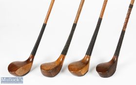 4x Late scare neck woods to incl' H Wilson light stained persimmon driver, R Jones dark stained