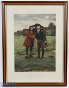 The First Tee Golf Picture engraved by G E after a picture by Walter Sadler, framed and mounted