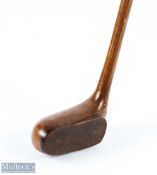 Most unusual one piece ash wooden mallet head putter with fitted forward faced hard wood insert