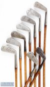 9x Various long and mid iron clubs to incl' Alex Patrick of Leven, Musselback model for McPherson