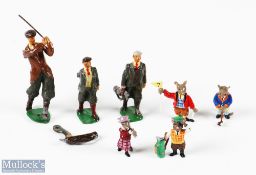 Collection of various lead golfing figure toys (7) to include 3 golfers with hinged arms two