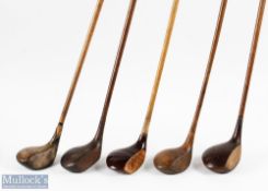 5x Assorted socket neck woods to incl' large head J White spoon, J Winton large head lofted