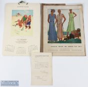 Golf Advertising Ephemera, with a 1953 calendar with illustrations by Lawson Wood chimps playing