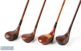 4x Assorted woods to incl' large head stripe topped stained persimmon driver stamped Tom Wilson,