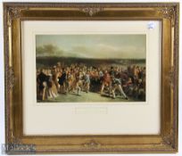 2x large Gilt Gold Frames Golf prints, titled The Golfers a Grand Match Played at St Andrews