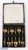 Fine Set of 6x Silver Golfing Teas Spoons - with stylish Vic Lady Golfer finials - hallmarked London