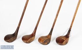 4x Assorted socket neck woods to incl' 25 deg lofted bulldog baffy stamped J W Powell Shrewsbury,