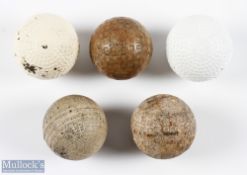 5x Various Golf Balls including 2x Challenger replica bramble pattern golf balls, line mark gutty