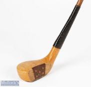 Harry Vardon well made replica golden persimmon scare neck driver with leather face insert