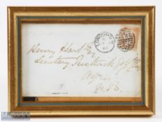 1868 Handwritten envelope to Henry Hart Esq Secretary Prestwick Golf Club - franked London 5 May '68
