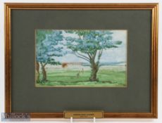 Unattributed - Original watercolour Pannal Golf Course c1920 - with players on the green and via