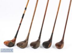 5x Various socket neck woods to incl' R Willis of Oakhampton small dark stained persimmon driver,