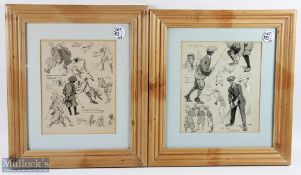 2x Frank Reynolds RI Illustrator original Golf Art pages, golfers depicted of R P Humphries, F R