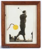 c1937 Henry Cotton Photograph and Signed Tournament Tag, the signed tag has 2 other indistinct