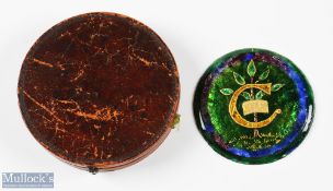 Scarce 1902 Clouds Easter Golf Competition decorative enamel circular ceramic memento won by A J