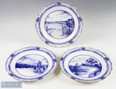 Group of 3 Royal Doulton Golfing World Collection Blue and White plates made to commemorate the