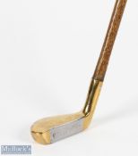ZoZo style small brass mallet head putter with metal central face insert stamped R Fernie to the