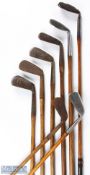 8x Assorted irons including a Firth stainless sand iron stamped Eve, Musselback John Letters