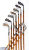 10x Assorted irons include a Youds of Hoylake Maxwell mid iron, Dreadnought ridged back niblick,