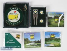 2003 Masters Golf Bag Tag - when Mike Weir was the Winner, plus tee markers, 4 enamel Masters badges