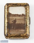 James Braid - an interesting Bryant and May's Metal Vesta case with a window lid containing black