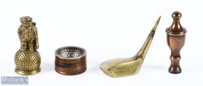 Collection of early brass, copper and metal golfing items (3) to incl an original Dunlop No.31 Caddy