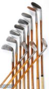 11x Assorted irons mostly in stainless metal incl' George Duncan mashie niblick, flanged sole