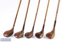 5x Assorted socket neck woods to incl' impressive crown stamp The Horn for Stokes of Cornhill London