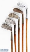 5x Good playable irons features Maxwell mashie niblick showing the Forgan flag and green mark, A H