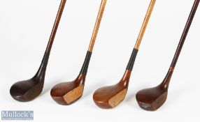 4x Small socket head woods features Auchterlonie special spoon with full brass sole plate, J H