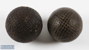 2x gutty Golf Balls - incl' a line cut gutty golf ball c1890 unnamed showing several strike marks
