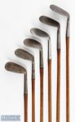 6x Assorted large head niblicks to incl' Tom Stewart, Spalding hammer brand, Thistle stamped