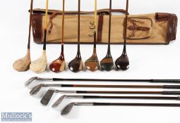 Set of coated steel shafted irons and woods (12) featuring stripe top examples with indistinct