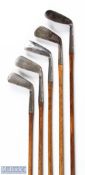 5x various James Braid golfing irons - to incl 3x signature irons a Medium Iron; toe weighted 