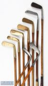 9x Various metal and brass putters incl' Ben Sayers Benny putter with grooved sole and squared