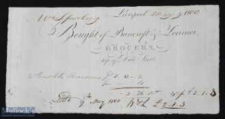 Liverpool - early Printed Bill - 1800 - bought of Bancroft & Lormier Grocer top of Dale Street. 2