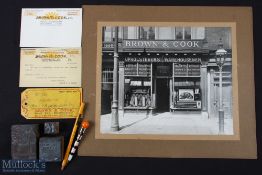 Birmingham Brown & Cook shop photograph which comes with official printing blocks, pencil, pen and