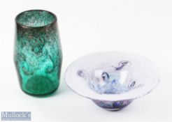 Two Pieces of Scottish Glass - Strathearn vase with green and copper aventurine design, with