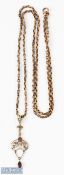 Edwardian 9ct Gold Amethyst and Seed Pearl Pendant Necklace