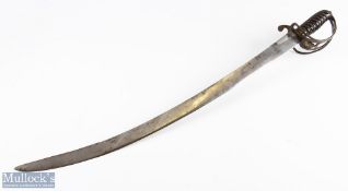 Early 20th century Indian Patiala Cavalry Sword with fitted brass guard with crest to front and wire